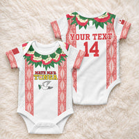 Mate Ma'a Tonga Rugby Custom Baby Onesie Tongan Kahoa Lei Ngatu Pattern White LT14 - Polynesian Pride