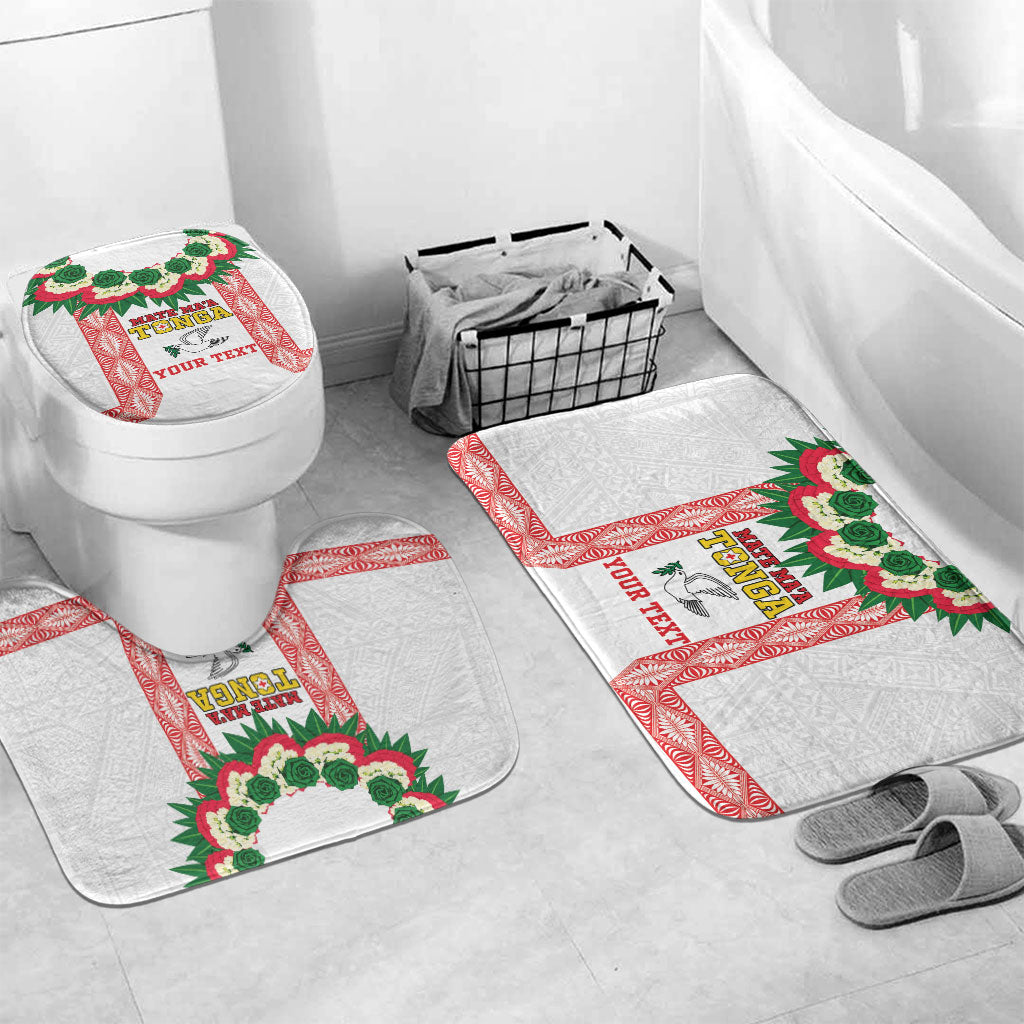 Mate Ma'a Tonga Rugby Custom Bathroom Set Tongan Kahoa Lei Ngatu Pattern White LT14 Mat Set Only (3 pcs) One Size White - Polynesian Pride
