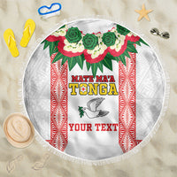 Mate Ma'a Tonga Rugby Custom Beach Blanket Tongan Kahoa Lei Ngatu Pattern White LT14 One Size 150cm White - Polynesian Pride