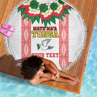 Mate Ma'a Tonga Rugby Custom Beach Blanket Tongan Kahoa Lei Ngatu Pattern White LT14 - Polynesian Pride