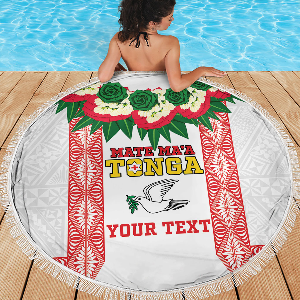 Mate Ma'a Tonga Rugby Custom Beach Blanket Tongan Kahoa Lei Ngatu Pattern White LT14 - Polynesian Pride