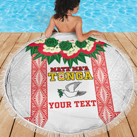 Mate Ma'a Tonga Rugby Custom Beach Blanket Tongan Kahoa Lei Ngatu Pattern White LT14 - Polynesian Pride