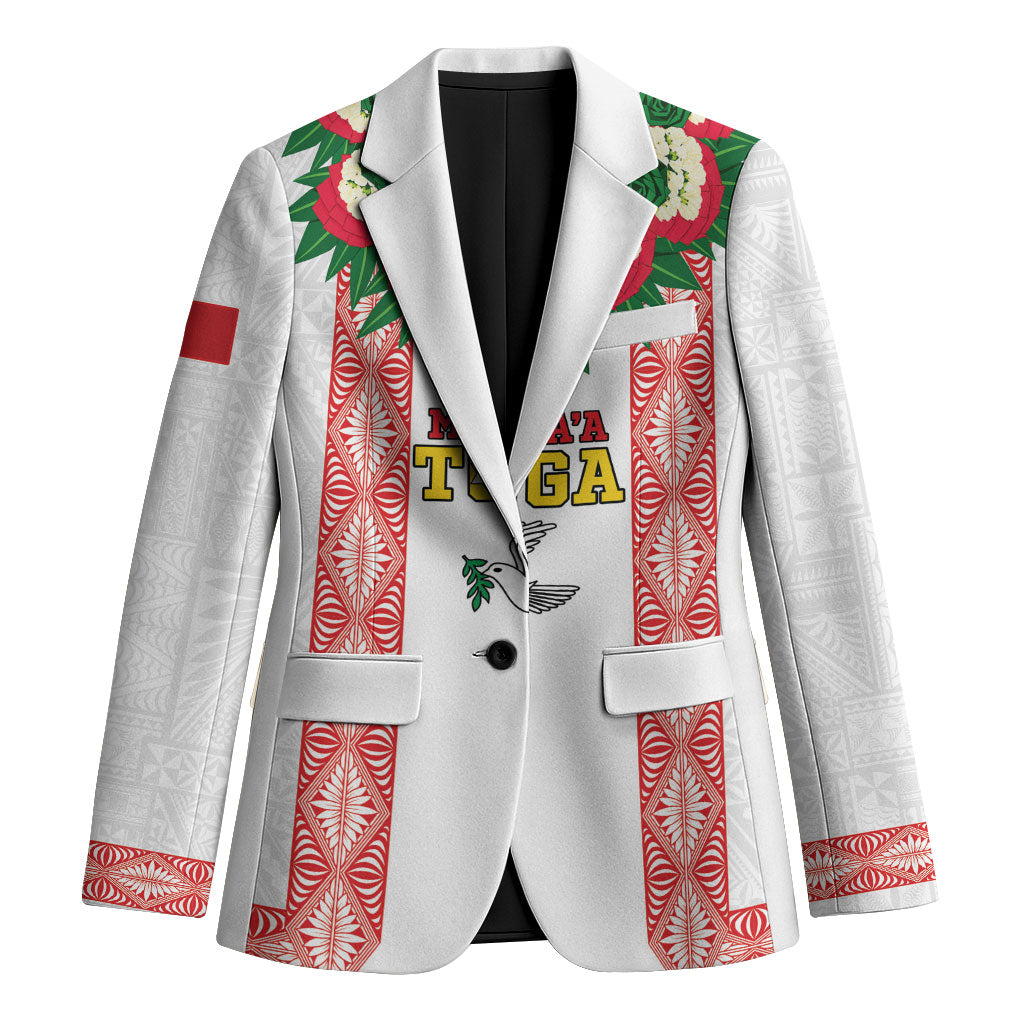 Mate Ma'a Tonga Rugby Custom Blazer Tongan Kahoa Lei Ngatu Pattern White LT14 Unisex White - Polynesian Pride