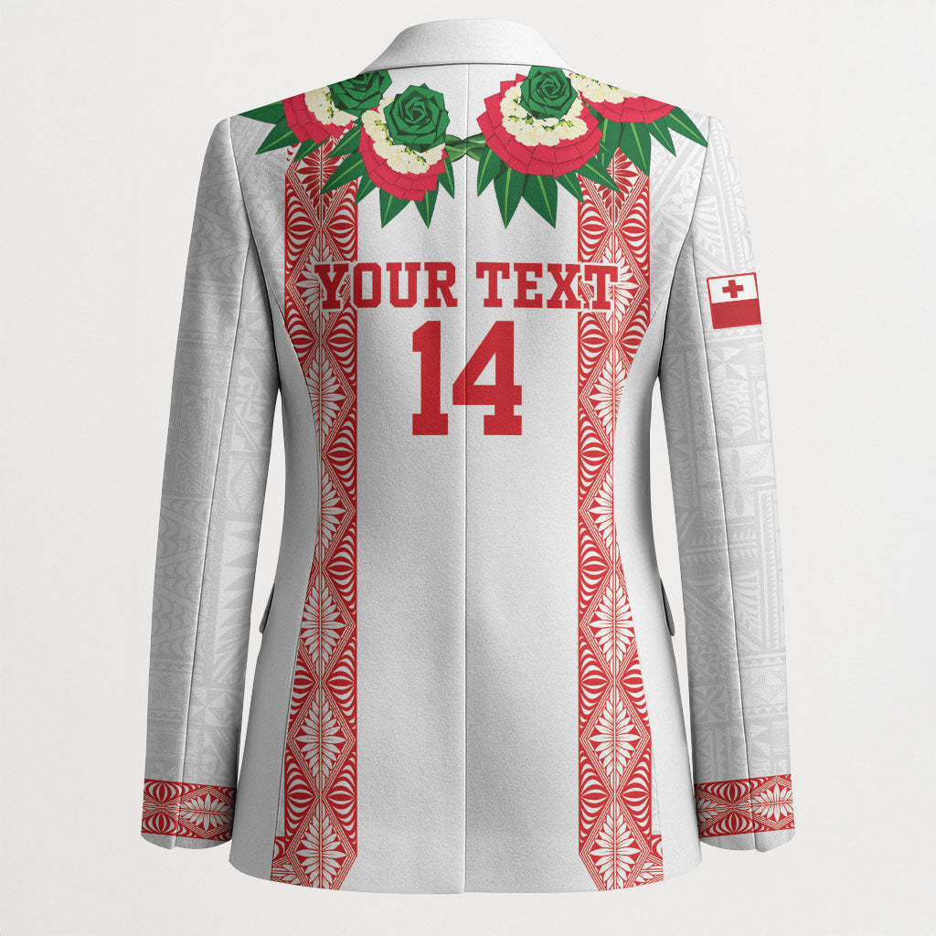 Mate Ma'a Tonga Rugby Custom Blazer Tongan Kahoa Lei Ngatu Pattern White LT14 - Polynesian Pride