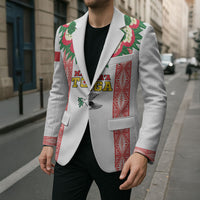 Mate Ma'a Tonga Rugby Custom Blazer Tongan Kahoa Lei Ngatu Pattern White LT14 - Polynesian Pride