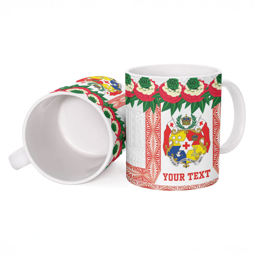 Mate Ma'a Tonga Rugby Custom Ceramic Mug Tongan Kahoa Lei Ngatu Pattern White LT14 - Polynesian Pride