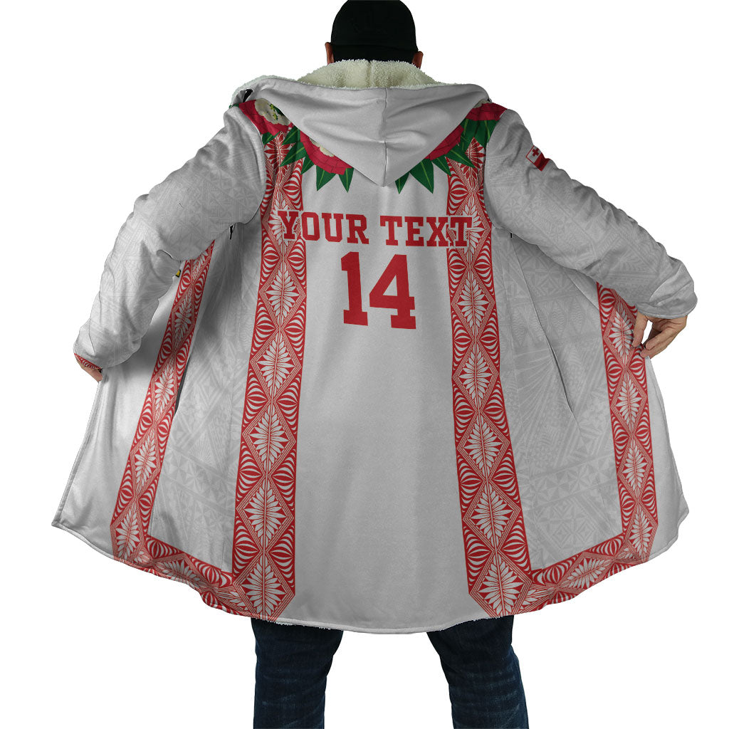 Mate Ma'a Tonga Rugby Custom Cloak Tongan Kahoa Lei Ngatu Pattern White LT14 - Polynesian Pride