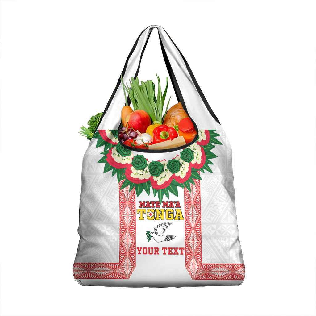 Mate Ma'a Tonga Rugby Custom Grocery Bag Tongan Kahoa Lei Ngatu Pattern White LT14 1-pack One Size White - Polynesian Pride