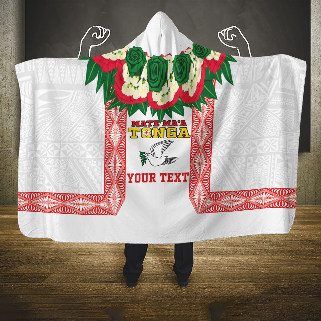 Mate Ma'a Tonga Rugby Custom Hooded Blanket Tongan Kahoa Lei Ngatu Pattern White LT14 - Polynesian Pride