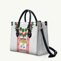 Mate Ma'a Tonga Rugby Custom Leather Bag Tongan Kahoa Lei Ngatu Pattern White