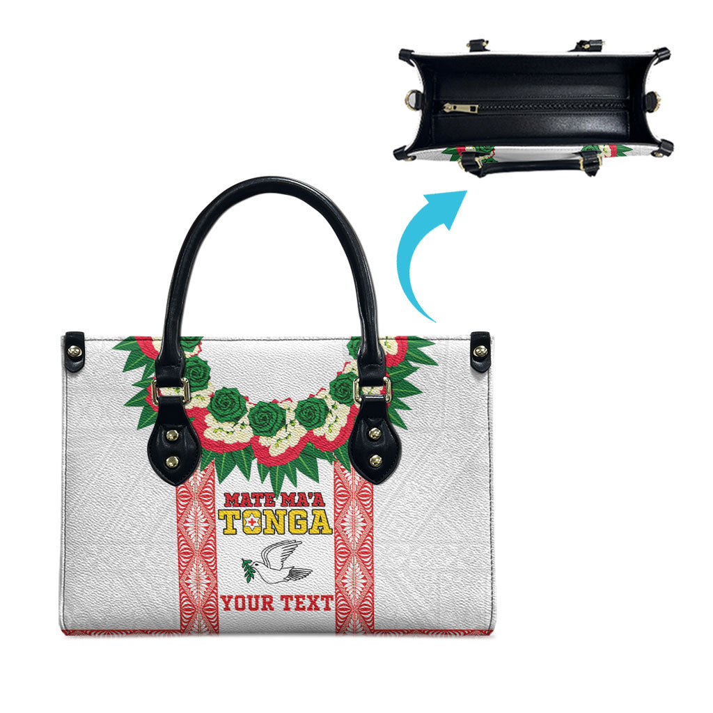 Mate Ma'a Tonga Rugby Custom Leather Bag Tongan Kahoa Lei Ngatu Pattern White