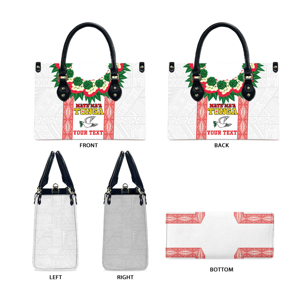 Mate Ma'a Tonga Rugby Custom Leather Bag Tongan Kahoa Lei Ngatu Pattern White
