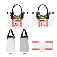 Mate Ma'a Tonga Rugby Custom Leather Bag Tongan Kahoa Lei Ngatu Pattern White