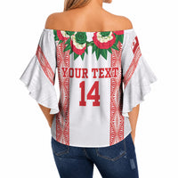 Mate Ma'a Tonga Rugby Custom Off Shoulder Wrap Waist Top Tongan Kahoa Lei Ngatu Pattern White LT14 - Polynesian Pride