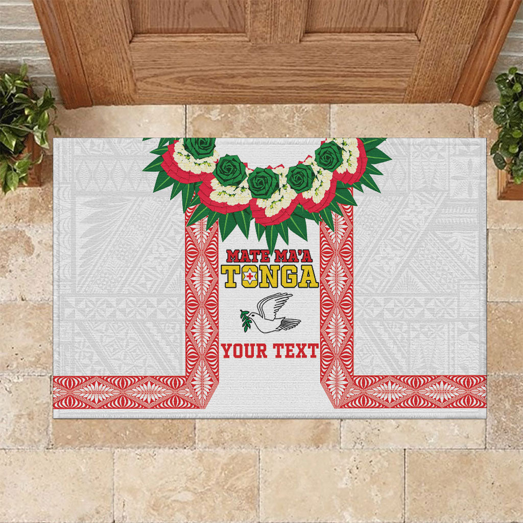Mate Ma'a Tonga Rugby Custom Rubber Doormat Tongan Kahoa Lei Ngatu Pattern White LT14 White - Polynesian Pride
