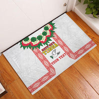 Mate Ma'a Tonga Rugby Custom Rubber Doormat Tongan Kahoa Lei Ngatu Pattern White LT14 - Polynesian Pride