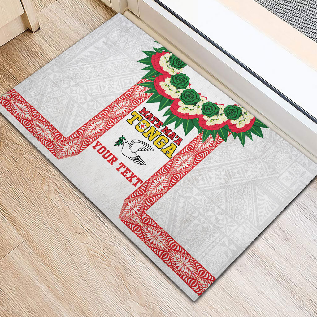 Mate Ma'a Tonga Rugby Custom Rubber Doormat Tongan Kahoa Lei Ngatu Pattern White LT14 - Polynesian Pride