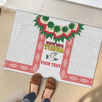 Mate Ma'a Tonga Rugby Custom Rubber Doormat Tongan Kahoa Lei Ngatu Pattern White LT14 - Polynesian Pride
