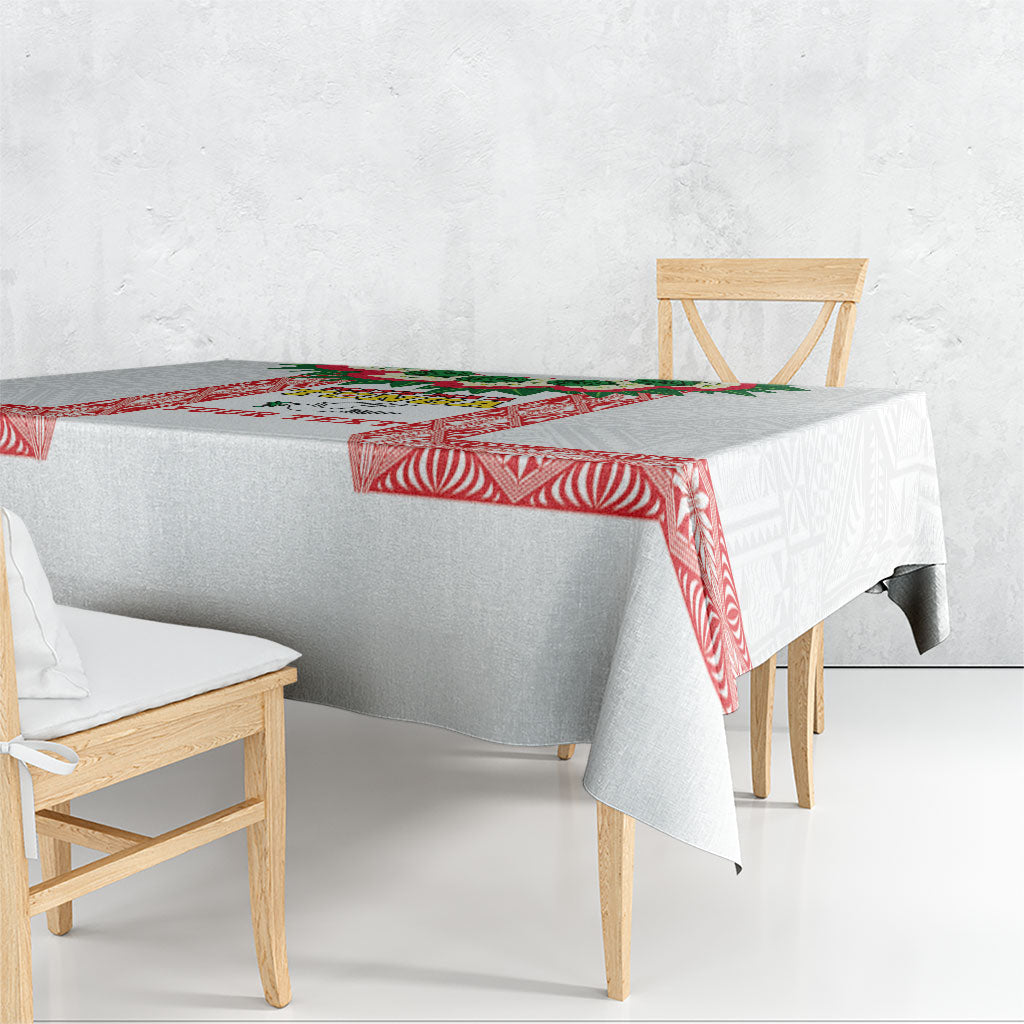 Mate Ma'a Tonga Rugby Custom Tablecloth Tongan Kahoa Lei Ngatu Pattern White LT14 - Polynesian Pride