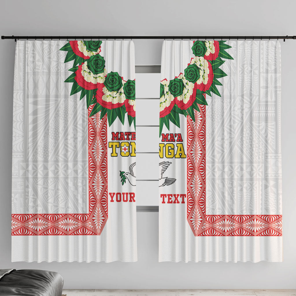 Mate Ma'a Tonga Rugby Custom Window Curtain Tongan Kahoa Lei Ngatu Pattern White LT14 With Hooks White - Polynesian Pride