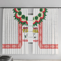 Mate Ma'a Tonga Rugby Custom Window Curtain Tongan Kahoa Lei Ngatu Pattern White LT14 With Hooks White - Polynesian Pride