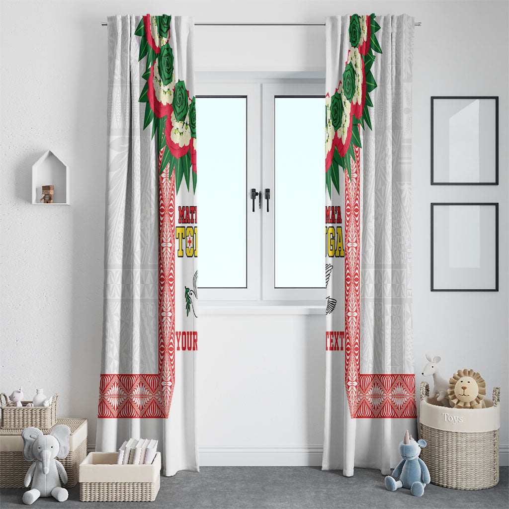 Mate Ma'a Tonga Rugby Custom Window Curtain Tongan Kahoa Lei Ngatu Pattern White LT14 - Polynesian Pride