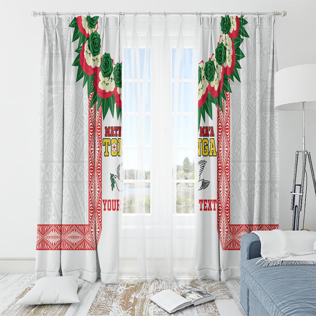 Mate Ma'a Tonga Rugby Custom Window Curtain Tongan Kahoa Lei Ngatu Pattern White LT14 - Polynesian Pride