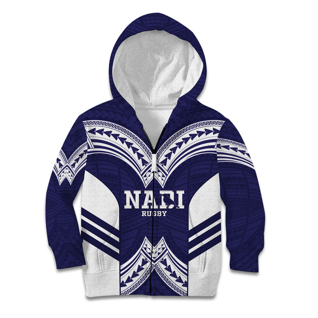 Fiji Nadi Rugby Custom Kid Hoodie Kikau O Nadi Ko LT14 Zip Hoodie Blue - Polynesian Pride
