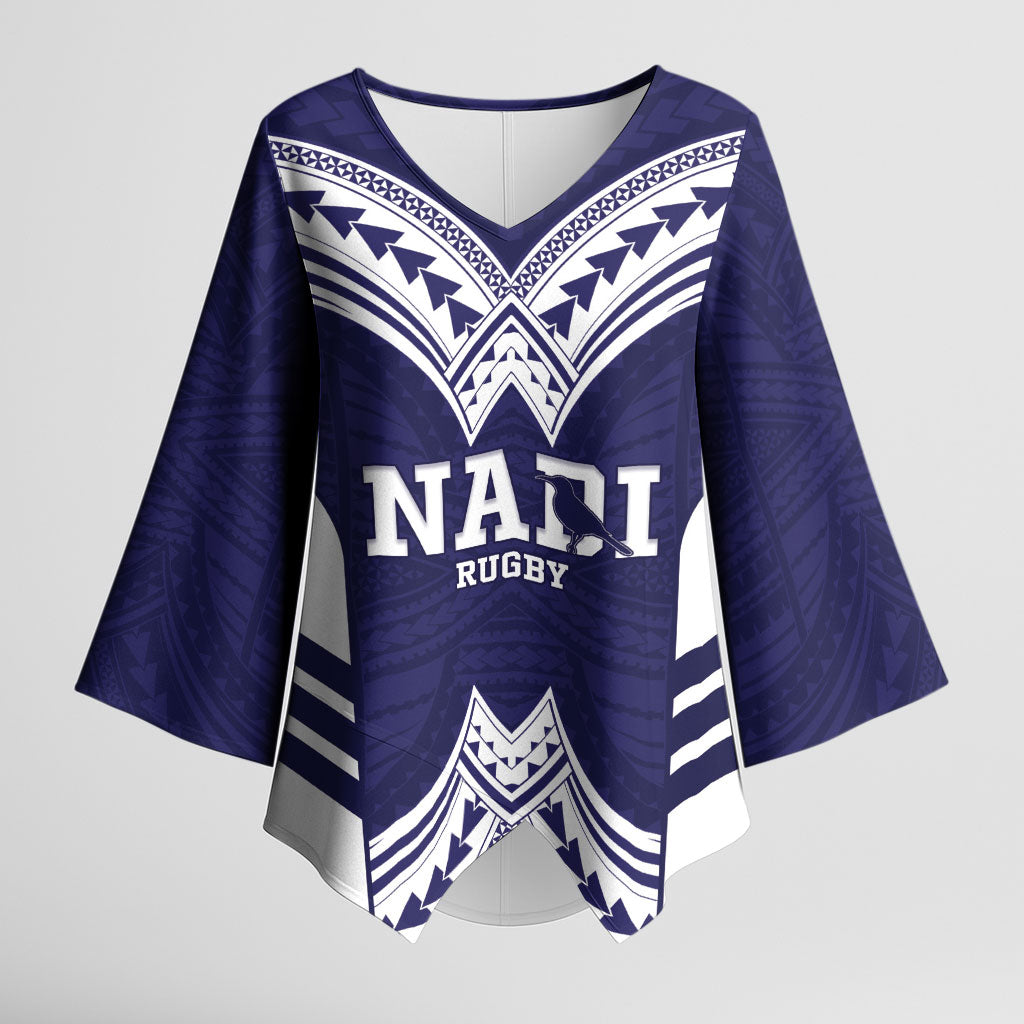 Fiji Nadi Rugby Custom Kimono Sleeve Blouse Kikau O Nadi Ko LT14 Female Blue - Polynesian Pride