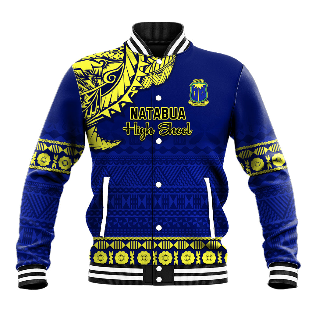 Personalised Fiji Natabua High School Baseball Jacket Fijian Tapa Pattern LT14 Unisex Blue - Polynesian Pride
