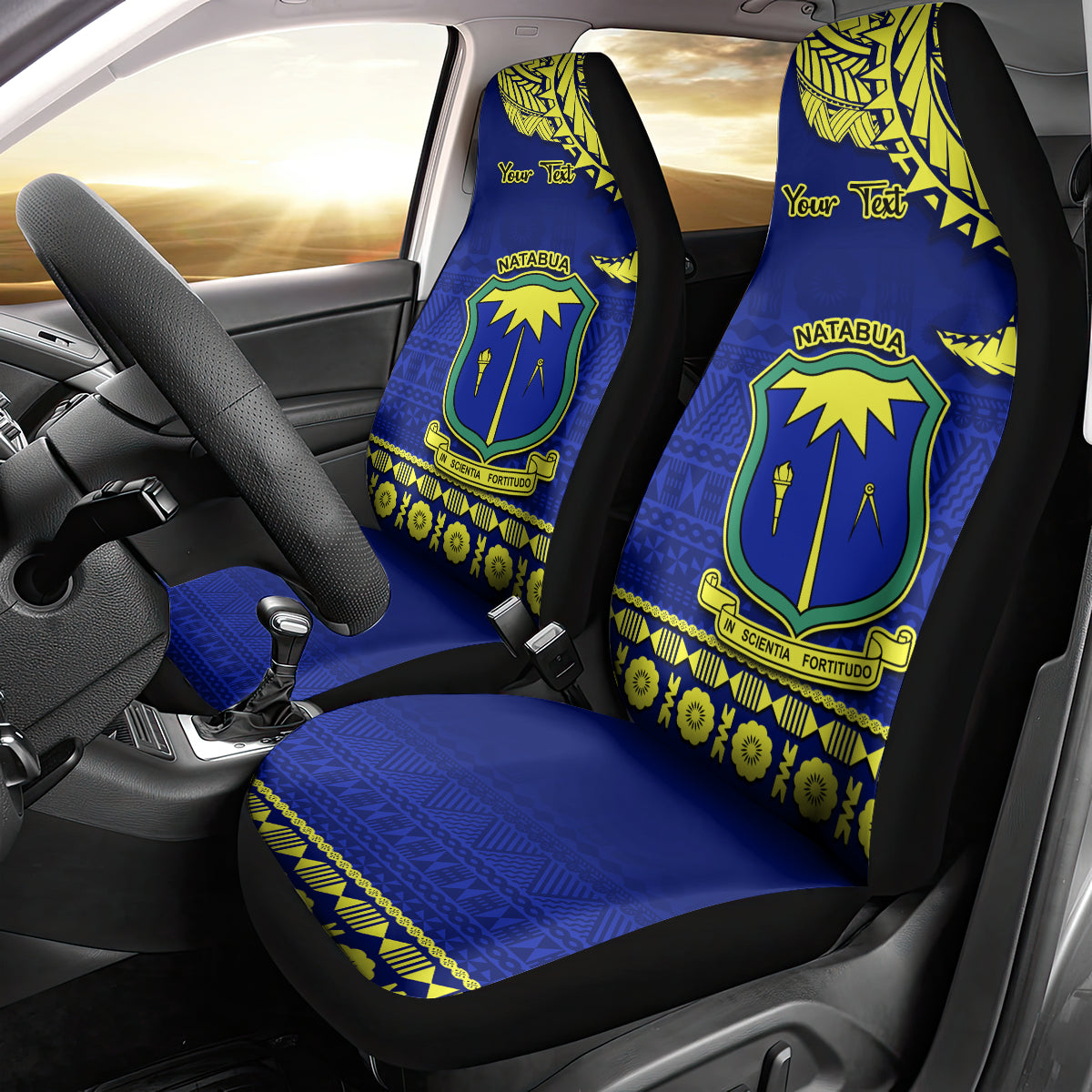Personalised Fiji Natabua High School Car Seat Cover Fijian Tapa Pattern LT14 - Polynesian Pride