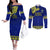 Personalised Fiji Natabua High School Couples Matching Off The Shoulder Long Sleeve Dress and Long Sleeve Button Shirt Fijian Tapa Pattern LT14 Blue - Polynesian Pride