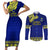 Personalised Fiji Natabua High School Couples Matching Short Sleeve Bodycon Dress and Long Sleeve Button Shirt Fijian Tapa Pattern LT14 Blue - Polynesian Pride