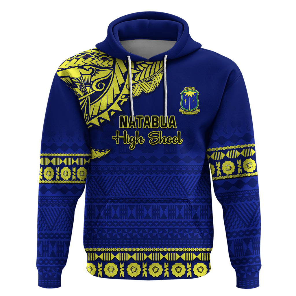 Personalised Fiji Natabua High School Hoodie Fijian Tapa Pattern LT14 Blue - Polynesian Pride