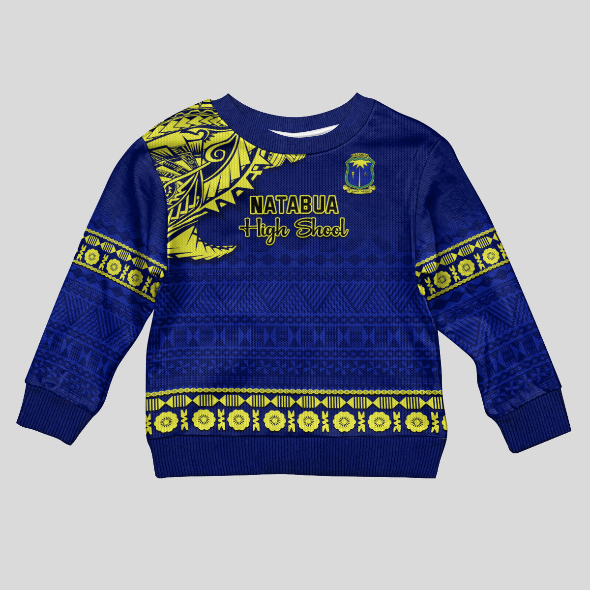 Personalised Fiji Natabua High School Kid Ugly Christmas Sweater Fijian Tapa Pattern LT14 Kid Blue - Polynesian Pride