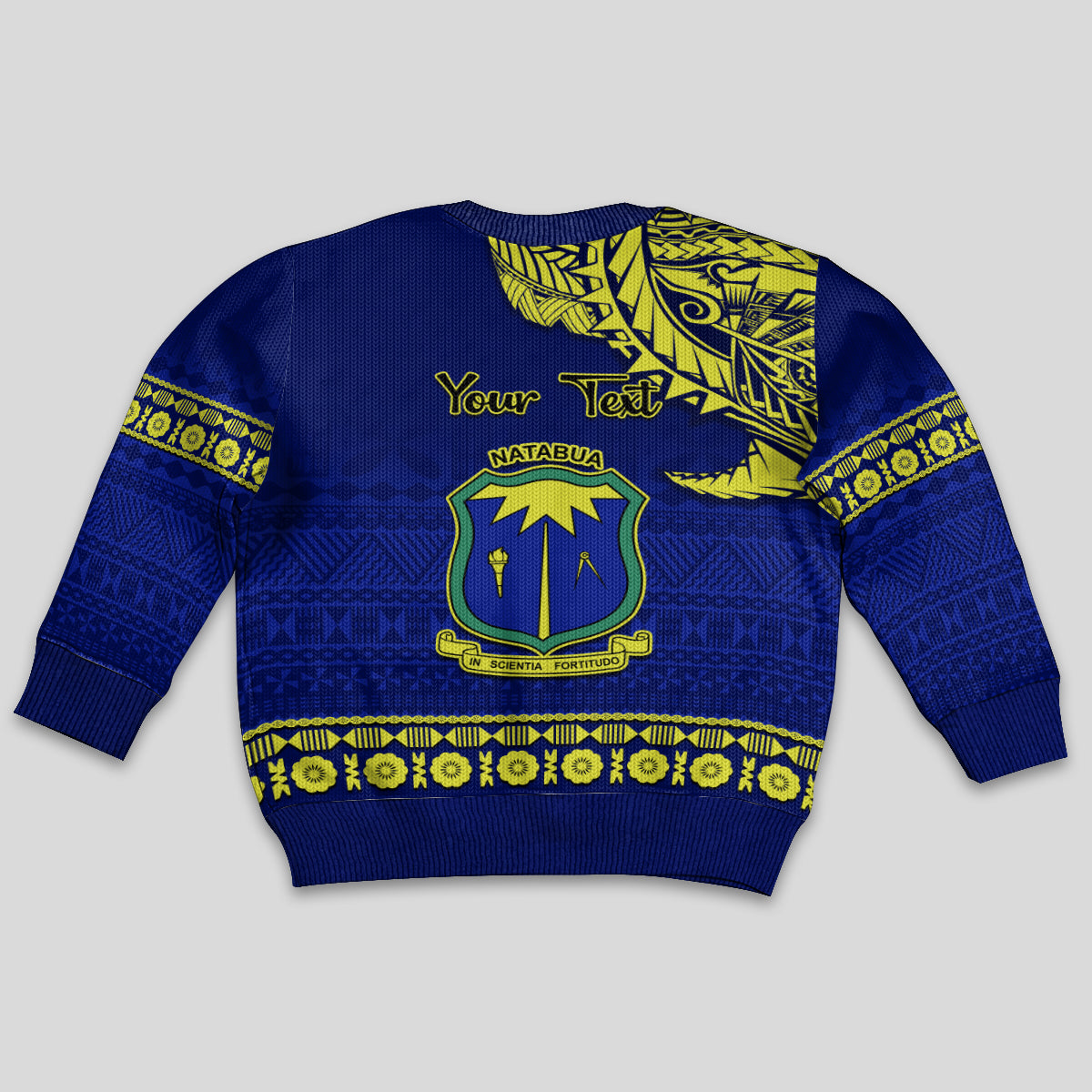 Personalised Fiji Natabua High School Kid Ugly Christmas Sweater Fijian Tapa Pattern LT14 - Polynesian Pride