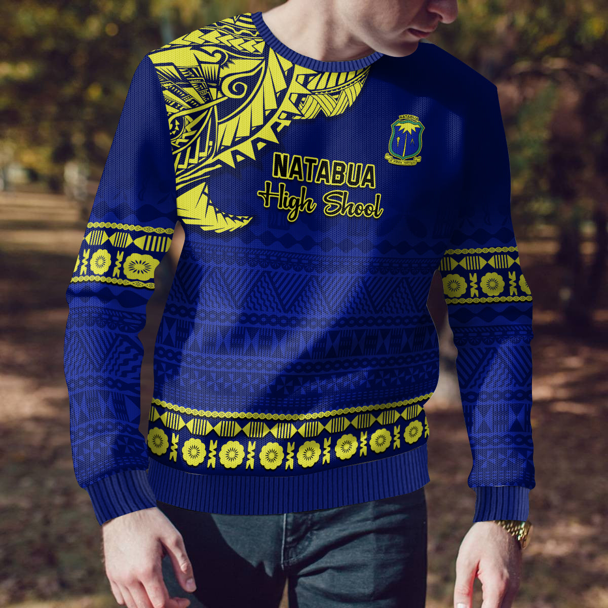 Personalised Fiji Natabua High School Ugly Christmas Sweater Fijian Tapa Pattern LT14 - Polynesian Pride