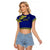 Personalised Fiji Natabua High School Raglan Cropped T Shirt Fijian Tapa Pattern LT14 Female Blue - Polynesian Pride