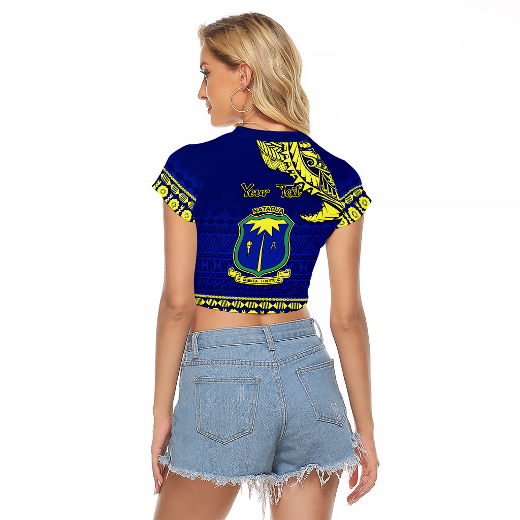 Personalised Fiji Natabua High School Raglan Cropped T Shirt Fijian Tapa Pattern LT14 - Polynesian Pride