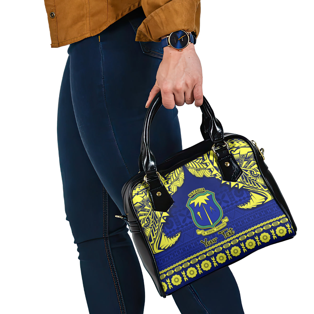 Personalised Fiji Natabua High School Shoulder Handbag Fijian Tapa Pattern LT14 - Polynesian Pride