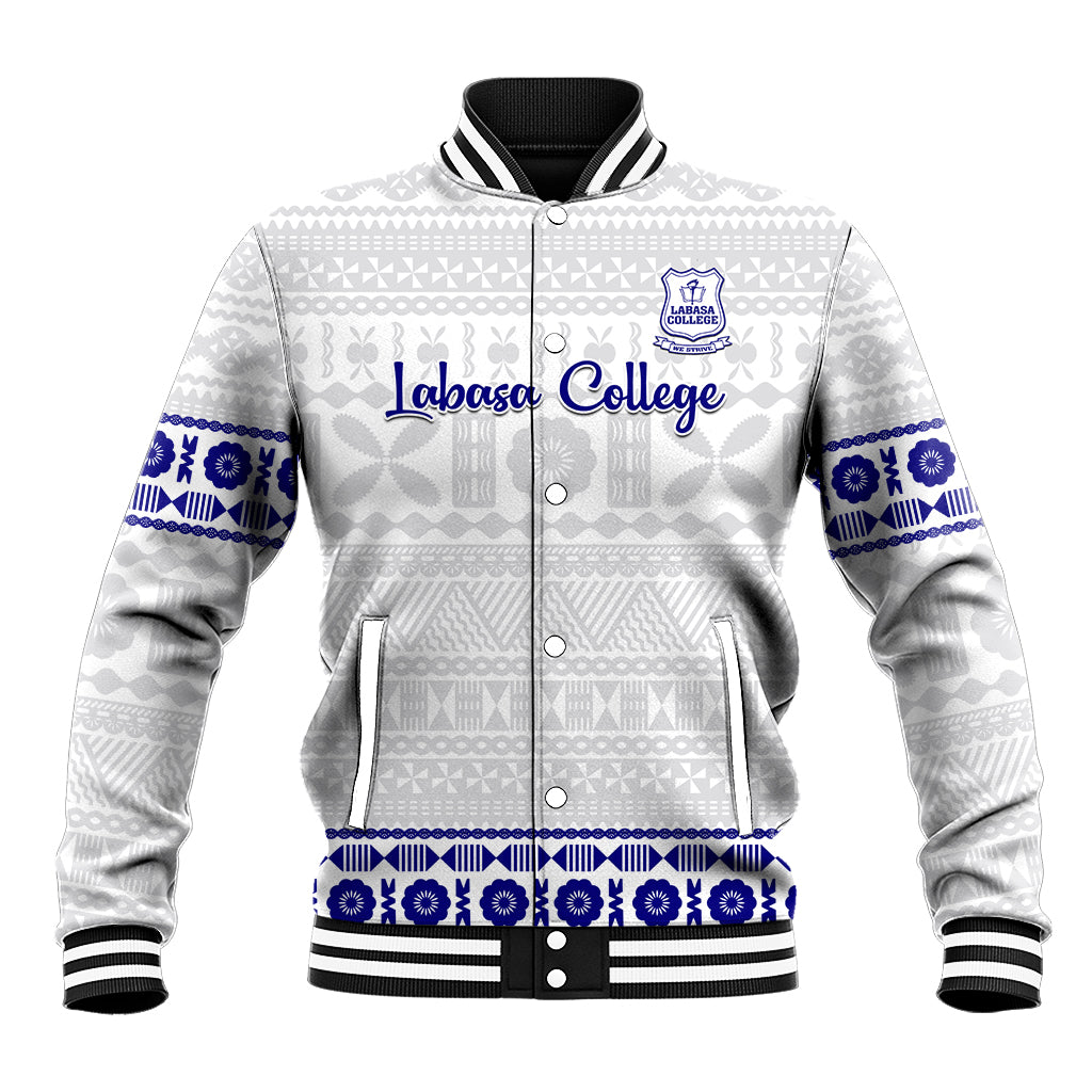 Personalised Fiji Labasa College Baseball Jacket Fijian Tapa Pattern LT14 Unisex White - Polynesian Pride