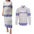 Personalised Fiji Labasa College Couples Matching Puletasi Dress and Long Sleeve Button Shirt Fijian Tapa Pattern LT14 White - Polynesian Pride