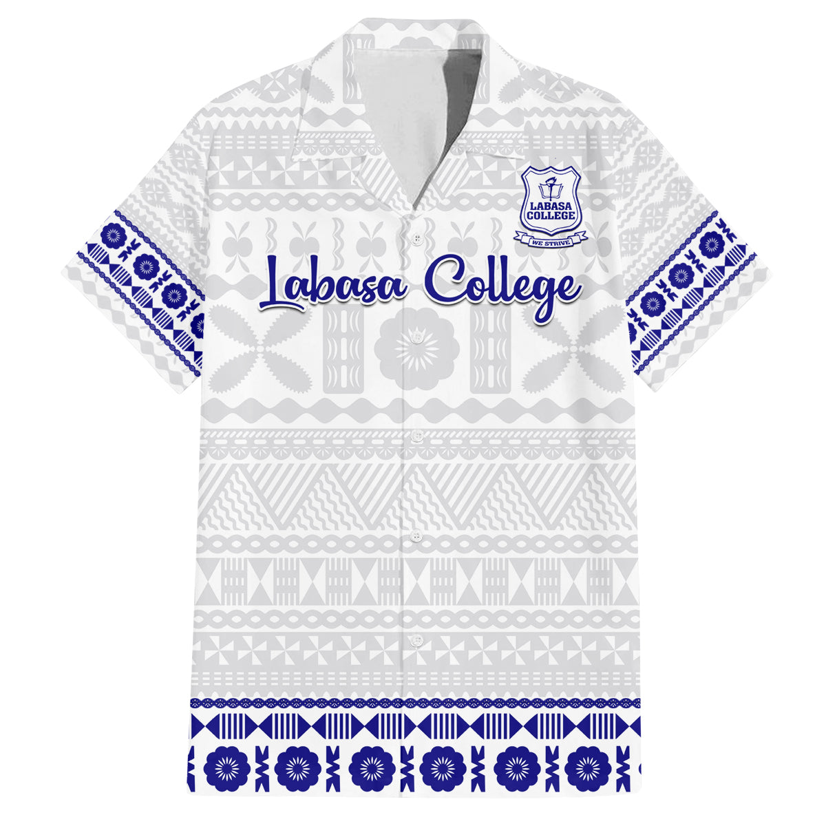 Personalised Fiji Labasa College Family Matching Puletasi Dress and Hawaiian Shirt Fijian Tapa Pattern LT14 Dad's Shirt - Short Sleeve White - Polynesian Pride