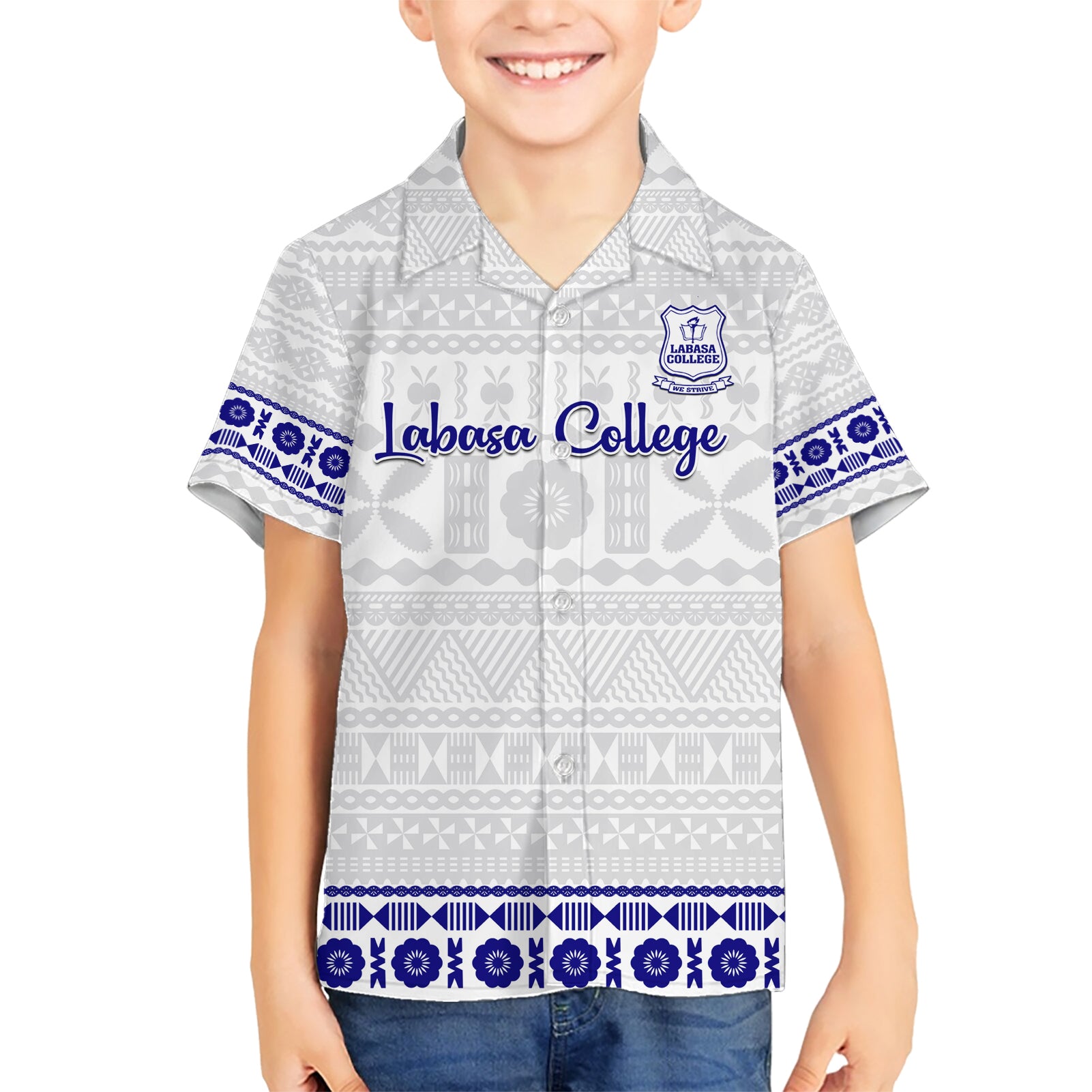Personalised Fiji Labasa College Kid Hawaiian Shirt Fijian Tapa Pattern LT14 Kid White - Polynesian Pride