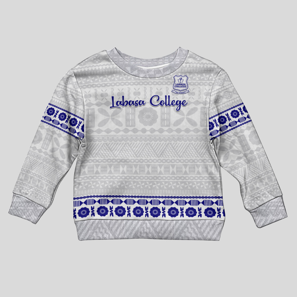 Personalised Fiji Labasa College Kid Ugly Christmas Sweater Fijian Tapa Pattern LT14 Kid White - Polynesian Pride