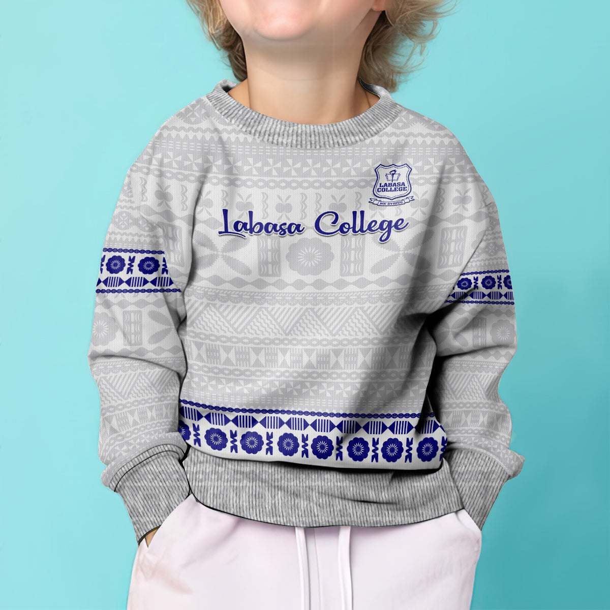 Personalised Fiji Labasa College Kid Ugly Christmas Sweater Fijian Tapa Pattern LT14 - Polynesian Pride