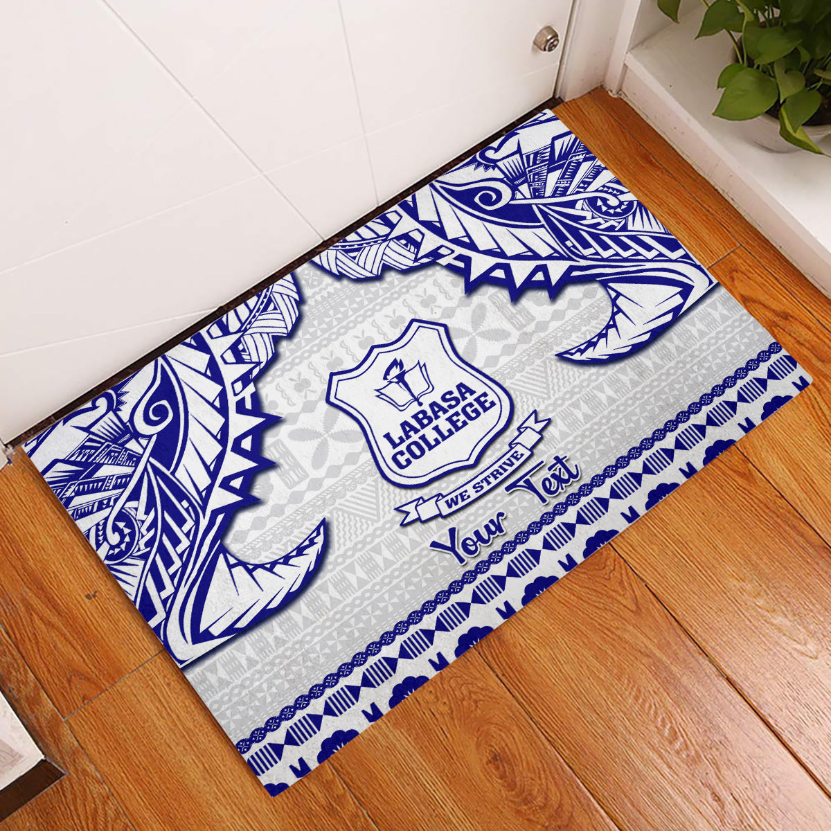 Personalised Fiji Labasa College Rubber Doormat Fijian Tapa Pattern LT14 White - Polynesian Pride