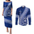 Personalised Fiji Queen Victoria School Couples Matching Puletasi Dress and Long Sleeve Button Shirt Fijian Tapa Pattern LT14 Blue - Polynesian Pride