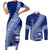 Personalised Fiji Queen Victoria School Couples Matching Short Sleeve Bodycon Dress and Long Sleeve Button Shirt Fijian Tapa Pattern LT14 Blue - Polynesian Pride