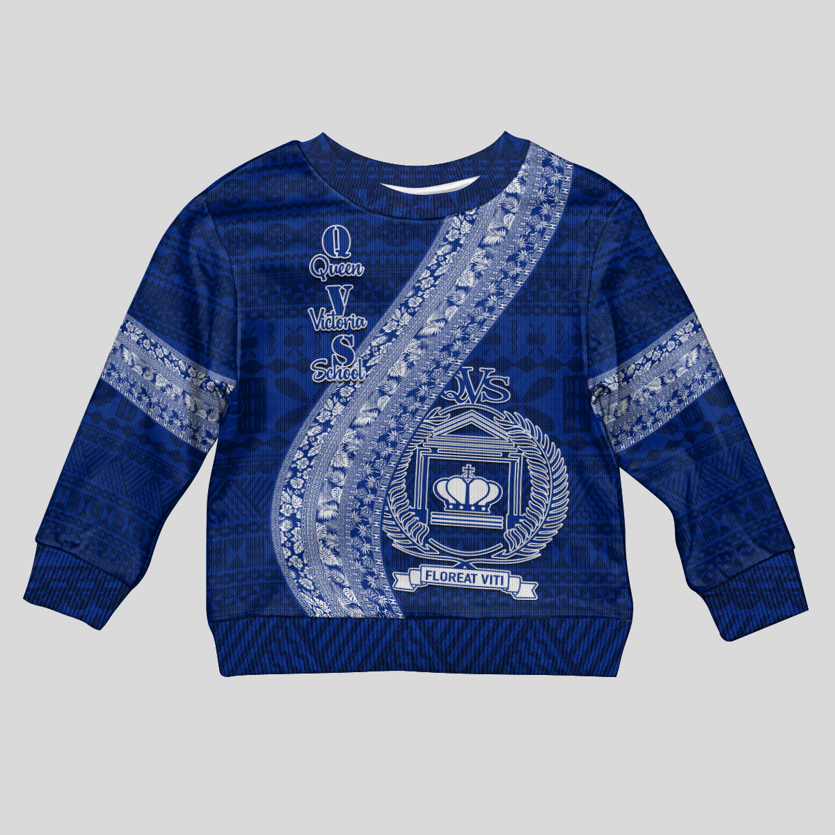 Personalised Fiji Queen Victoria School Kid Ugly Christmas Sweater Fijian Tapa Pattern LT14 Kid Blue - Polynesian Pride